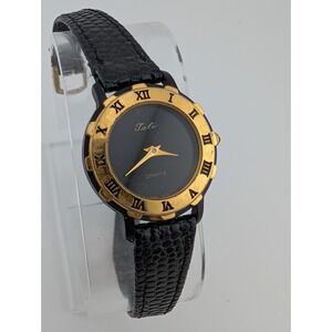 Vintage Tali Watch Women 25mm Case‎ Black Leather Band- New Battery